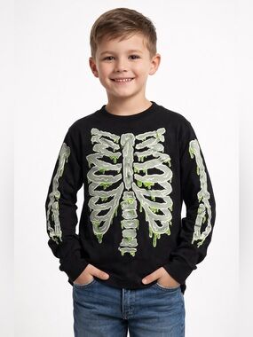 Boys Halloween Skeleton Shirt & Jeans Outfit Size 6/6-7 🎃 Glow in the Dark